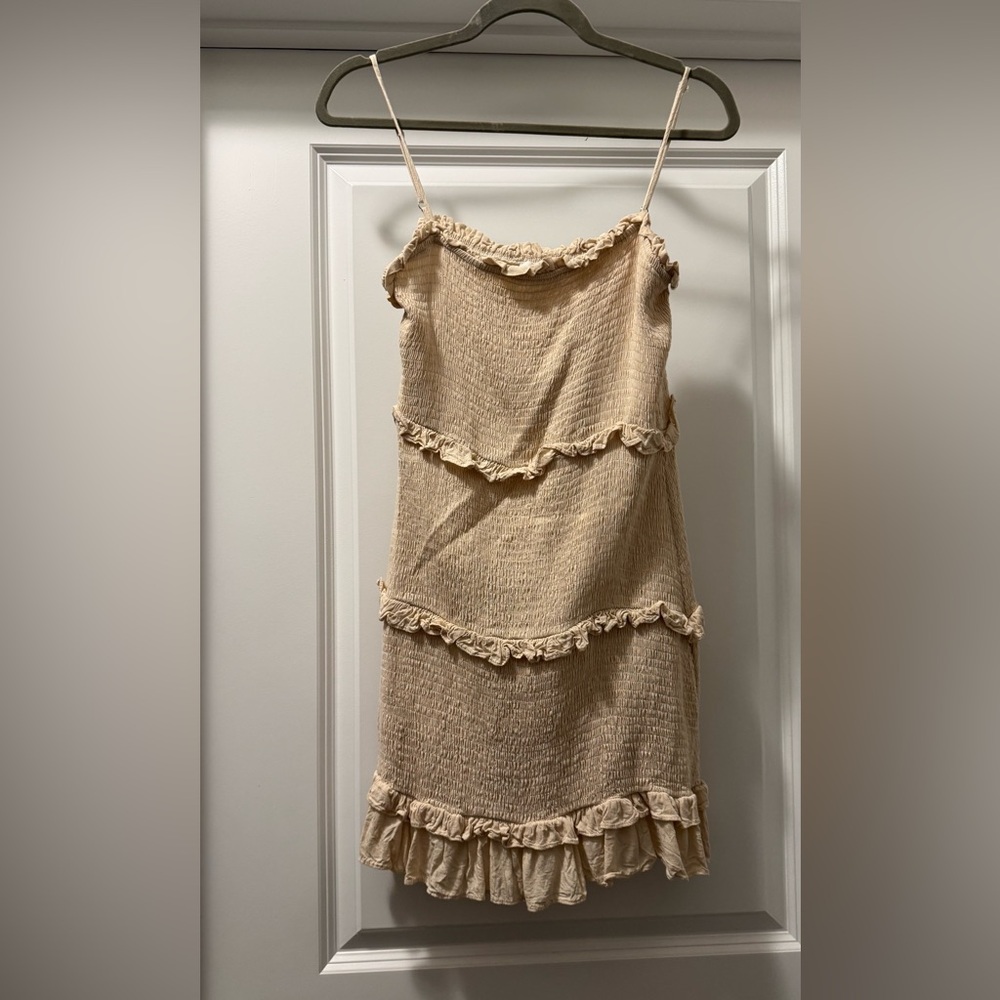 Le Lis Tan Babydoll Mini Dress Spaghetti Strap Cocktail